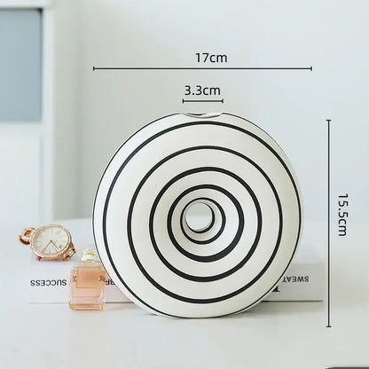 White ceramic vase with black concentric geometric stripes modern decorbites geometric stripes ceramic vase for living room decor