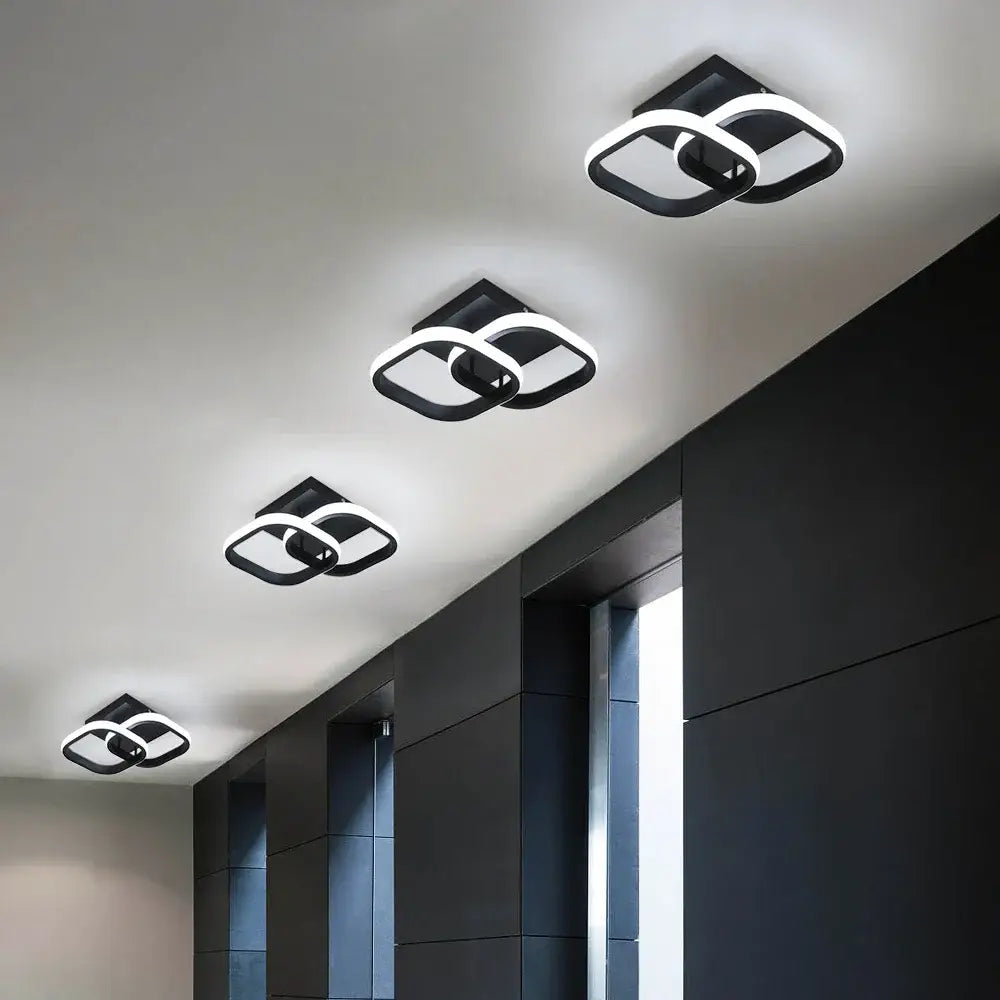 Modern black and white geometric acrylic led ceiling lamp with interlocking square rings for bedroom decorbites acrylic led lighting