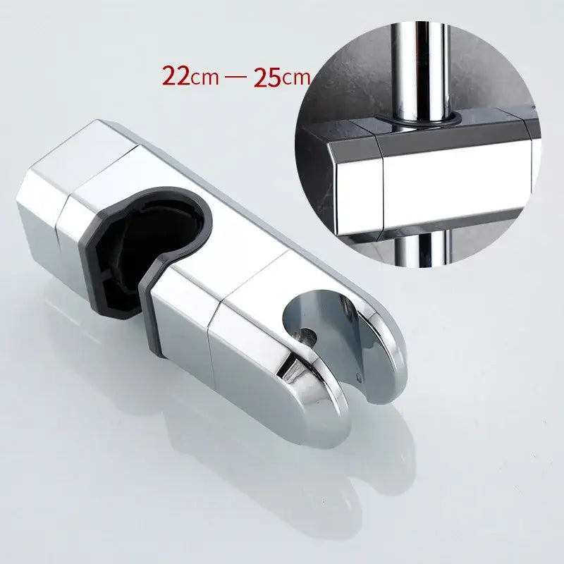 Modern geometric white and black shower slide rail holder bracket with chrome finish and black rubberized grip