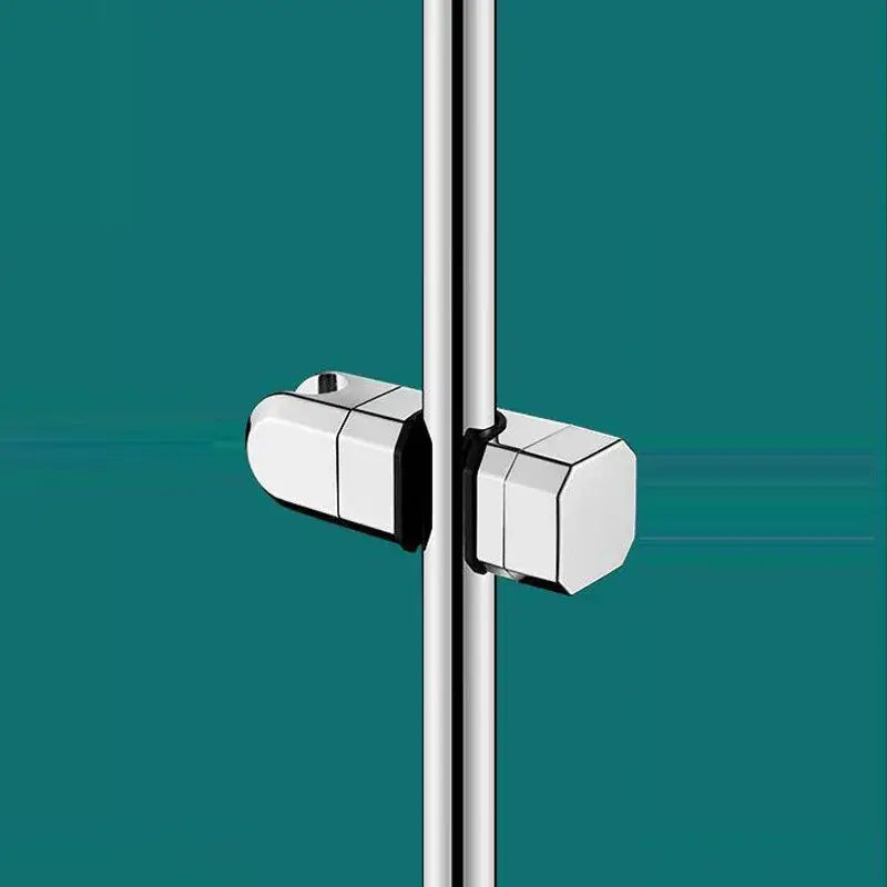 Modern chrome-finished shower door hinge with sleek geometric design for white and black rail holder bracket bathroom use
