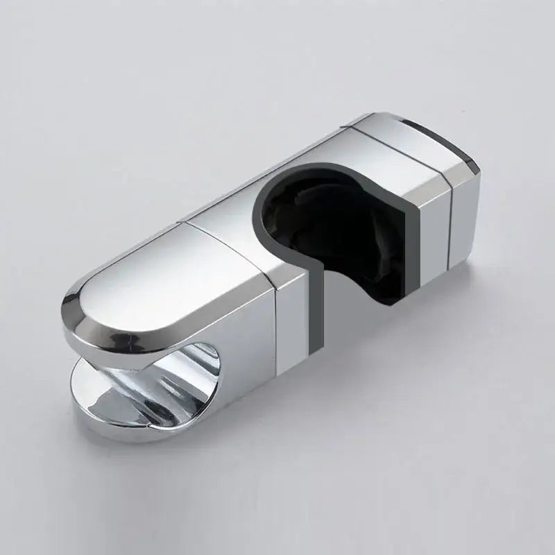 Modern geometric white and black chrome-finished metal slide rail holder bracket with black rubberized grip interior
