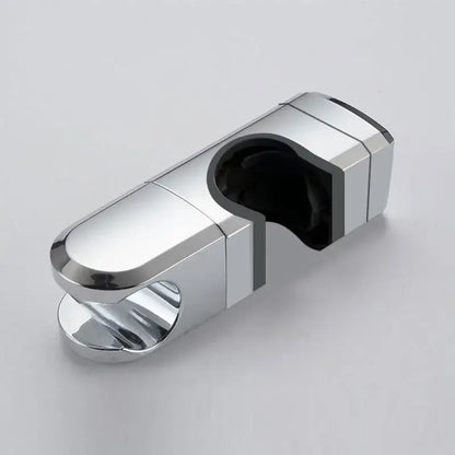 Modern geometric white and black chrome-finished metal slide rail holder bracket with black rubberized grip interior