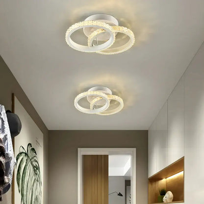 Modern geometric white led ceiling light with interlocking crystal rings for living room decorbites led ceiling light