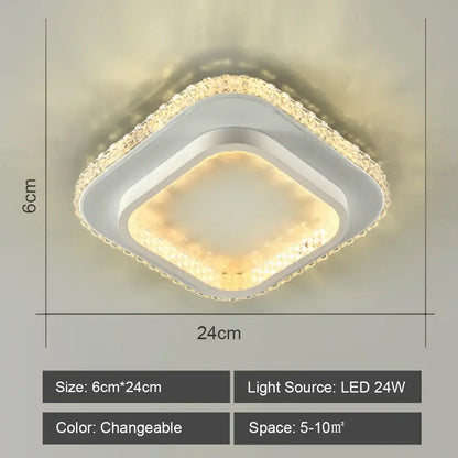 Modern geometric white led ceiling light with sleek frame and crystal trim by decorbites for living room decor