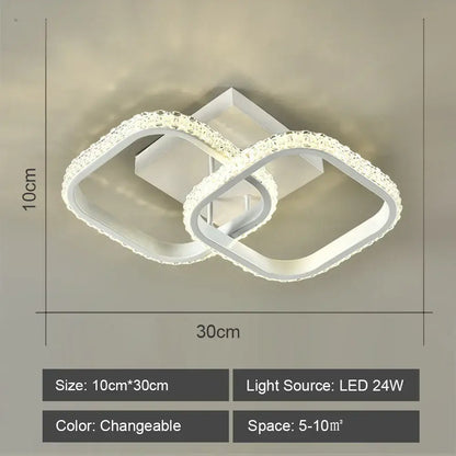 Modern geometric white led ceiling light with interlocking diamond frames and crystal accents for living room decorbites led ceiling