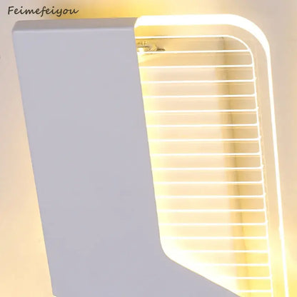 Modern geometric white led wall lamp with horizontal slats and warm light for decorbites led bedroom wall use