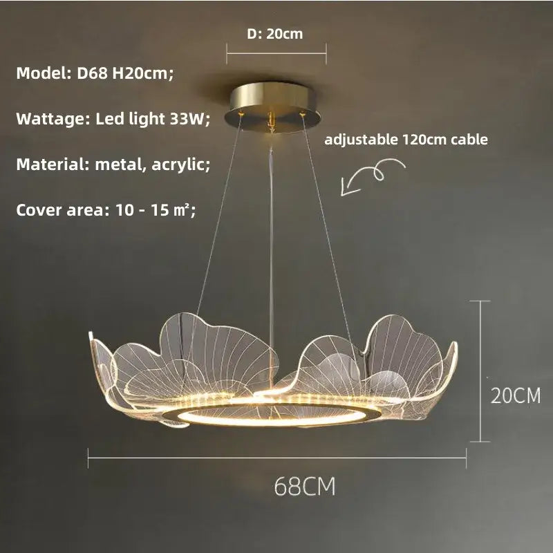 Modern gold-toned metal and acrylic ginkgo gold pendant light with circular led ring for dining room decorbites ginkgo gold chandelier