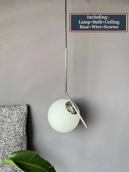 Modern glass ball pendant light with frosted white glass shade and chrome arm for dining room decorbites glass ball pendant