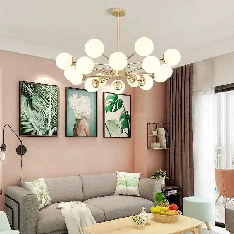 Modern glass ball pendant lights with gold-toned metal and frosted glass globes for living room decorbites chandelier