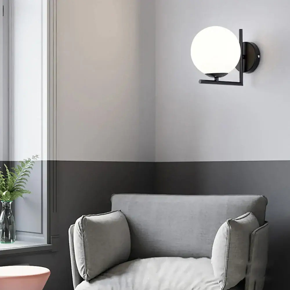 Modern black wall lamp with frosted glass ball globe decorbites glass ball bedroom crystal sconce