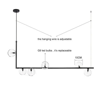 Modern glass black chandelier with gold pendant and five clear glass globe bulbs for dining room decorbites glass black