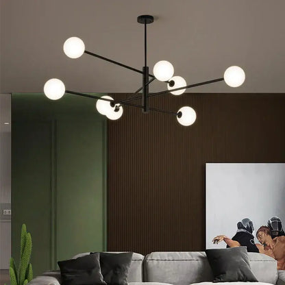 Modern black metal glass brass chandelier with spherical frosted globe lights decorbites glass brass pendant light