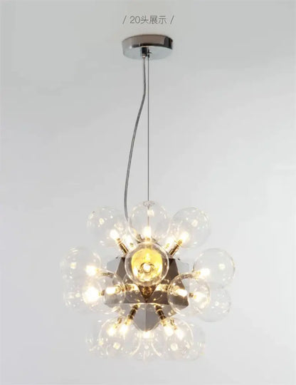 Modern glass bubble led hanging lamp with chrome geometric base and 20 clear glass globes for living room decorbites glass bubble
