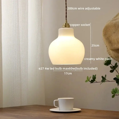 Creamy white glass copper pendant light with copper socket and 200cm adjustable wire for dining room or kitchen island