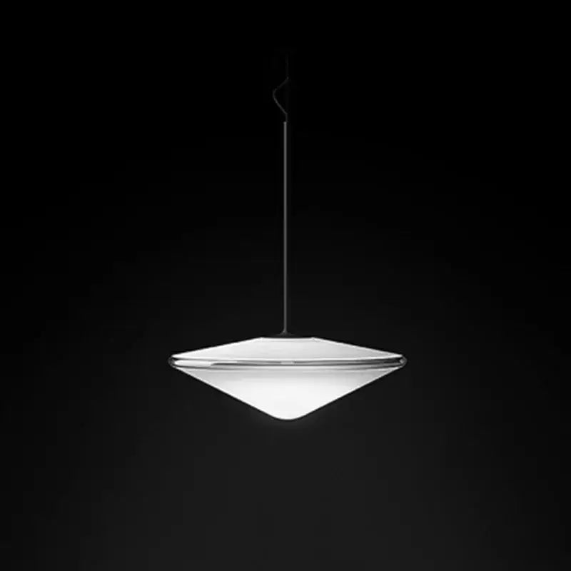 Modern glass flying saucer chandelier pendant light with diamond-shaped frosted glass shade and polished chrome trim