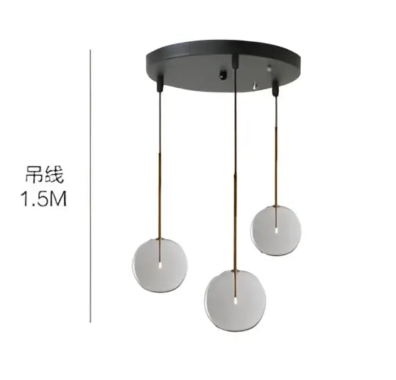 Black circular ceiling fixture pendant light with three hanging glass globe chrome shades for dining room use