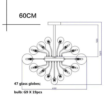 Modern glass globe led chandelier with 47 glass globes and g9 bulbs for sleek contemporary living room decorbites glass globe