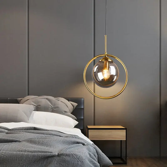 Modern Glass Globe Pendant Light With Gold Ring