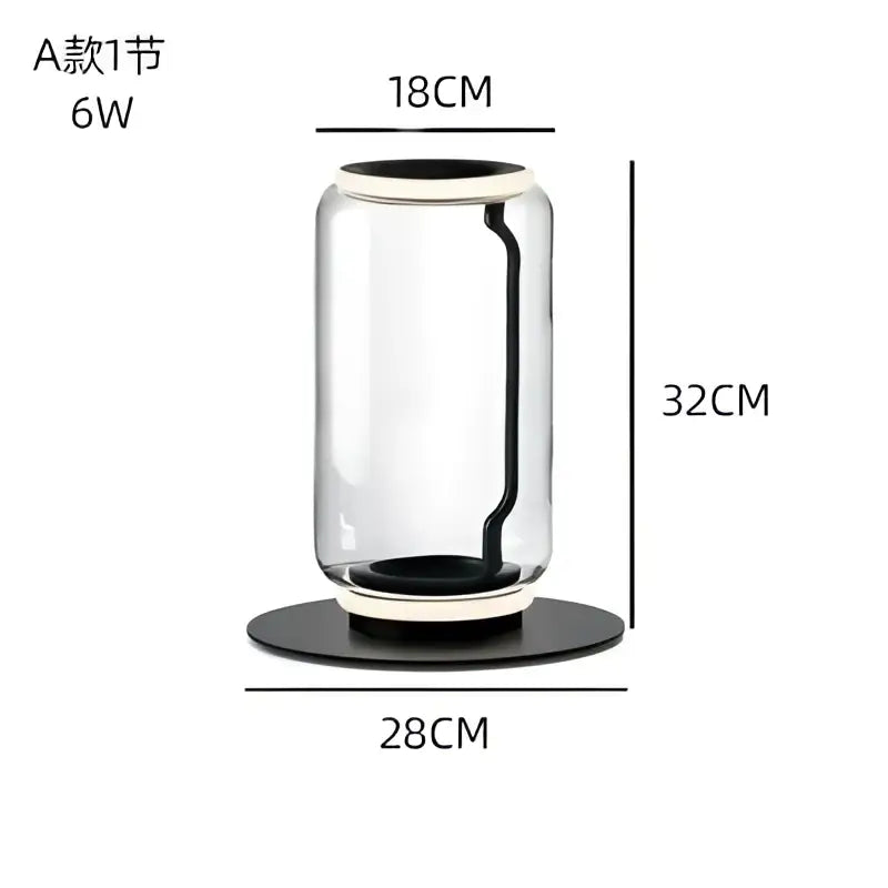 Modern glass led floor lamp with a sleek transparent glass vase featuring a black base and curved handle for living room use