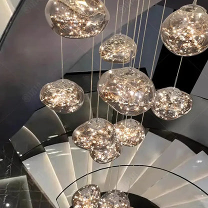 Modern glass orb pendant light with warm led bulbs and fairy light illumination for living room decor