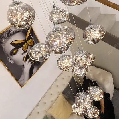 Modern glass orb fairy light pendant light with warm led bulbs and led illumination for living room decor