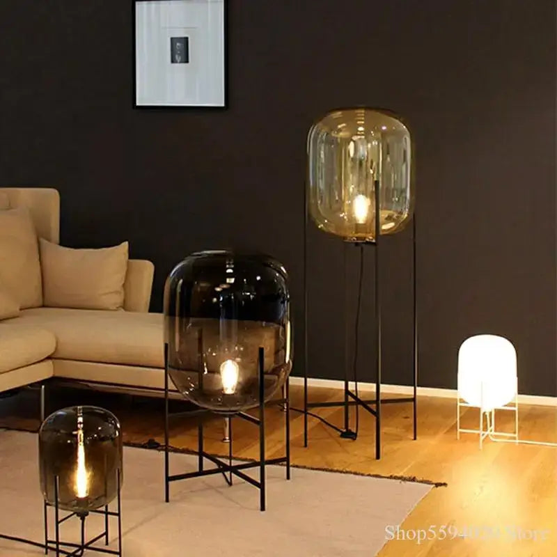 Modern glass table lamp set of 3 with black metal stands and warm glowing bulbs for living room decorbites glass table