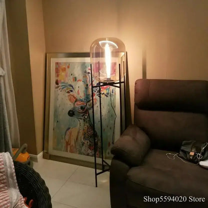 Modern glass table lamp set of 3 with clear glass dome and exposed filament bulb on black metal frame for living room decorbites glass table