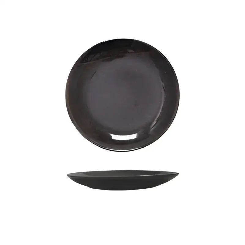 Black ceramic round plate with subtle textured finish and slightly raised rim decorbites ceramic round for dining room use