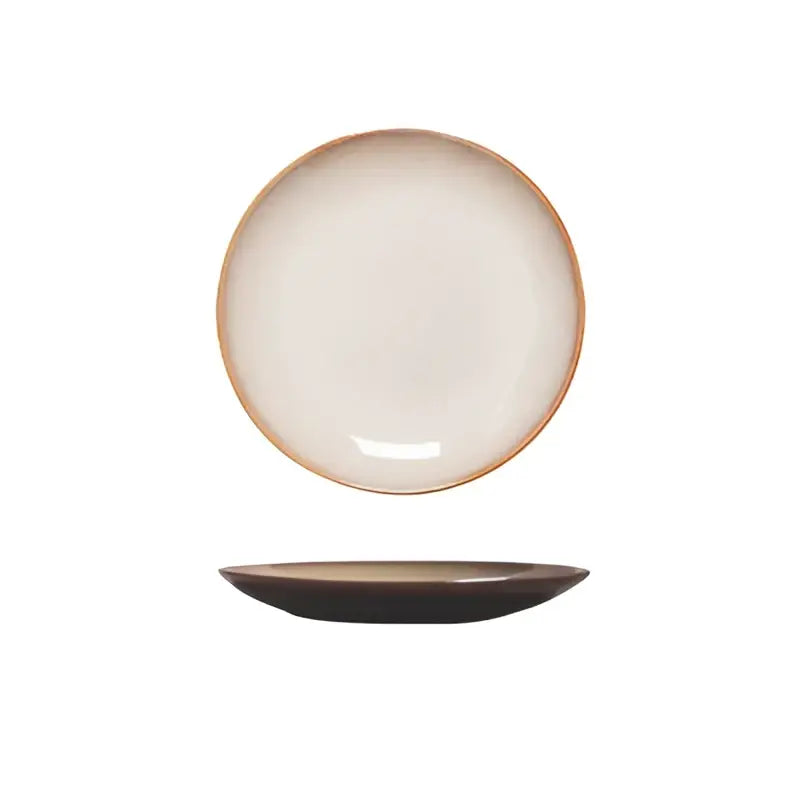 Cream-colored ceramic round plate with subtle brown rim modern decorbites ceramic round dining room dish
