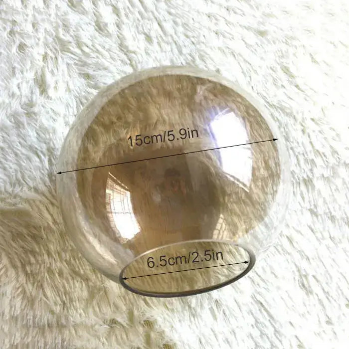 Modern glossy gold grey glass lamp shade featuring a translucent amber glass globe with precise interior measurements