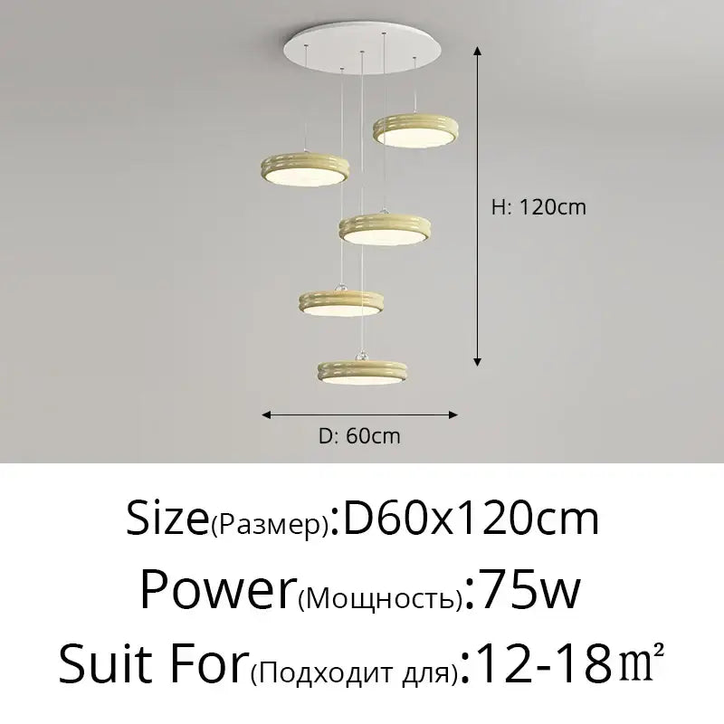 Modern glossy pale yellow circular dimmable pendant light with five cream shades for dining room decorbites circular dimmable