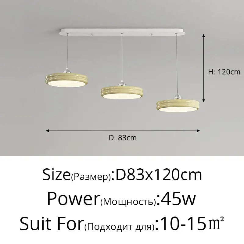 Cream-colored modern pendant light with glossy pale yellow circular dimmable shades for dining room decorbites circular dimmable