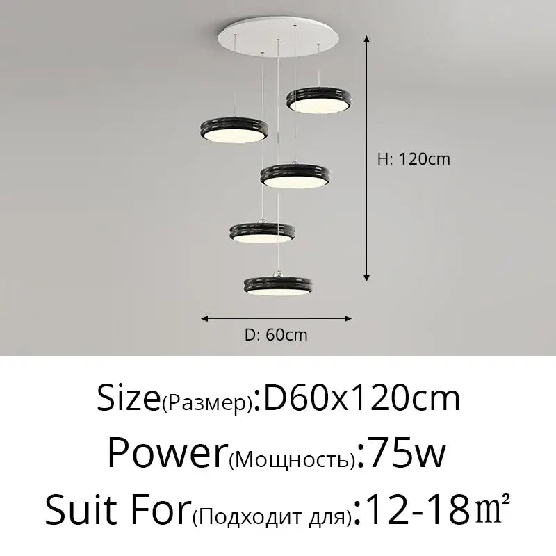 Modern glossy pale yellow circular dimmable pendant light with five warm reddish-brown shades by decorbites circular dimmable