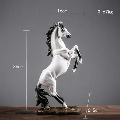 A sleek black and white resin horse statue with detailed mane and tail for modern living room decorbites horse statue