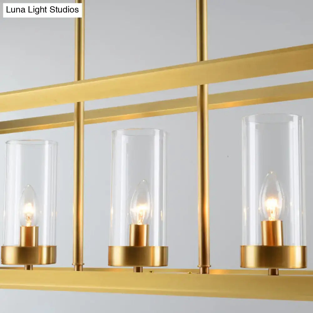 DecorBites gold pendant light with clear glass shades and exposed bulbs perfect for dining room lighting