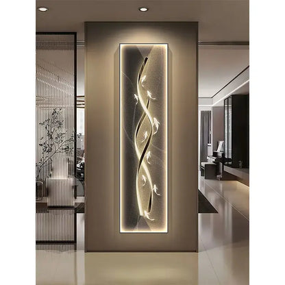A sleek decorbites dimmi modern wall lamp with glowing golden black abstract design for living room decor
