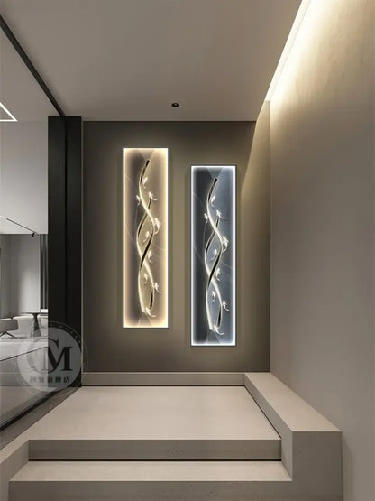 Modern gold abstract wall lamp featuring two illuminated dimmi modern abstract metallic silver and black decorbites dimmi modern panels