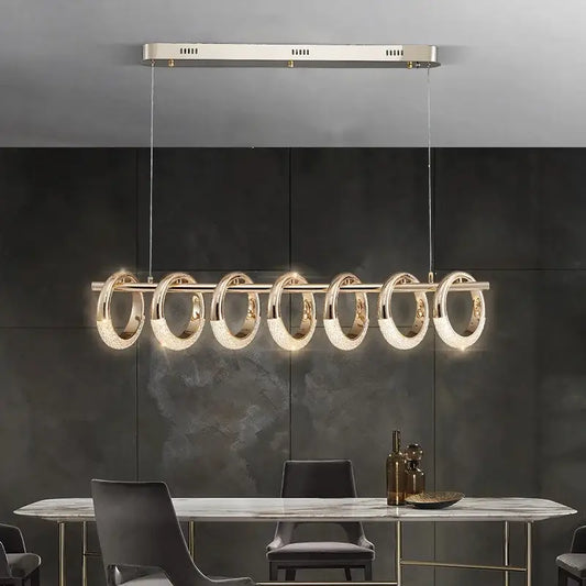Modern gold acrylic led 6 ring pendant lights with illuminated circular rings for dining room ceiling lighting
