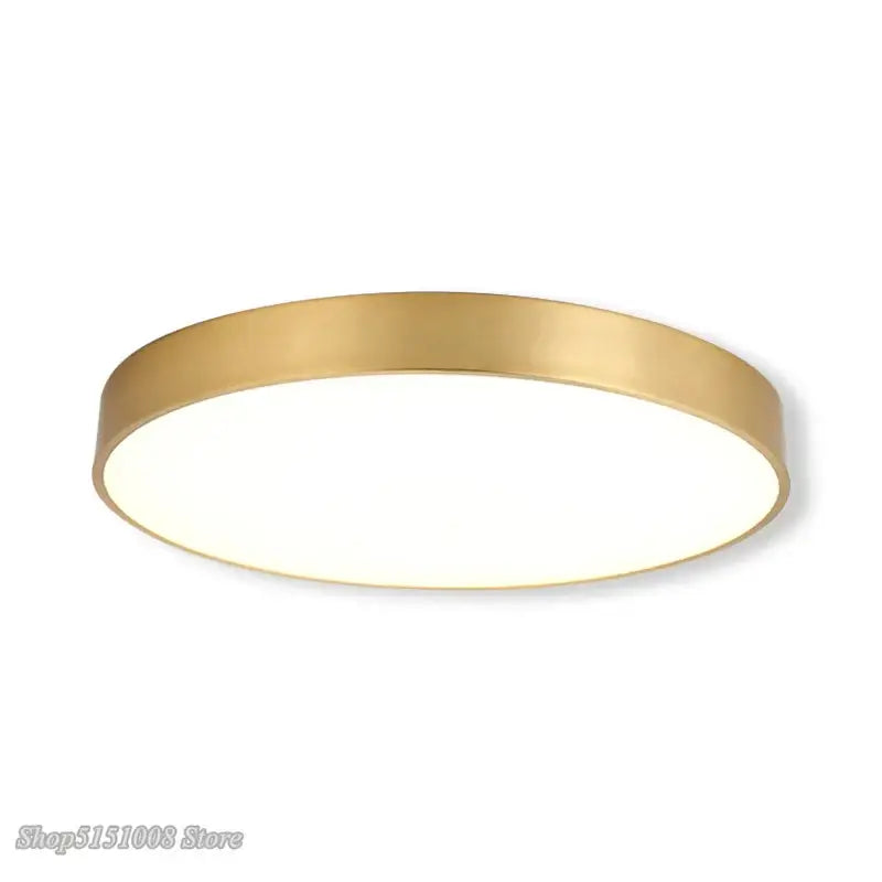 Modern gold acrylic led ceiling light with sleek metal frame and soft white illuminated panel for living room