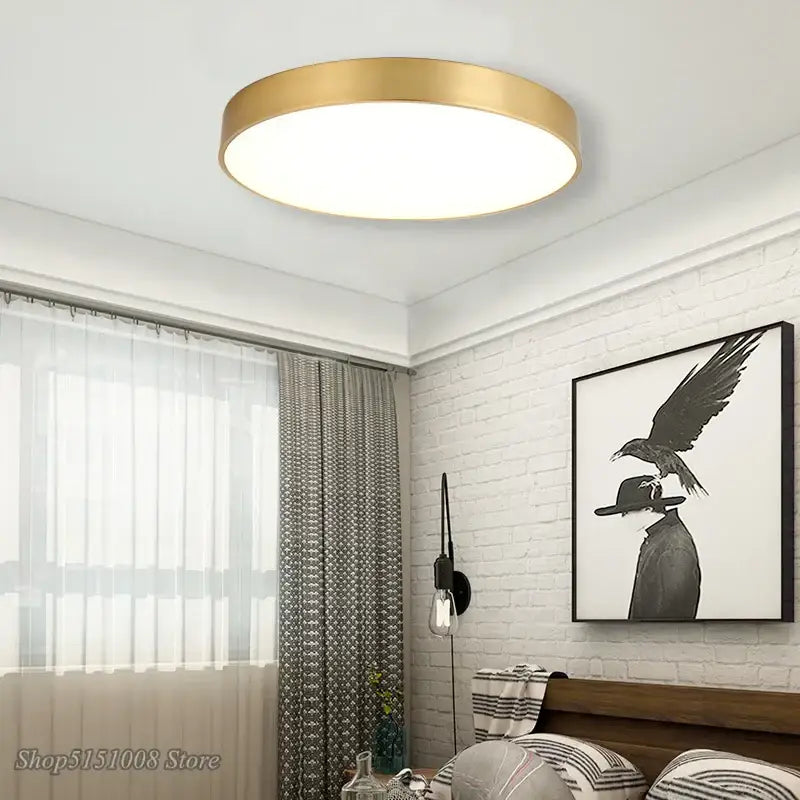Modern gold acrylic led ceiling light with circular design for living room featuring sleek gold finish and acrylic led ceiling panel
