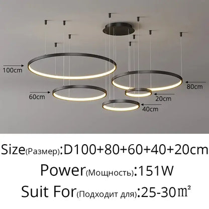 Modern black circular pendant light with multiple rings and sleek design featuring decorbites acrylic led ring