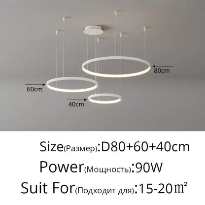 Modern white circular pendant light with three acrylic led rings for dining room decorbites acrylic led design