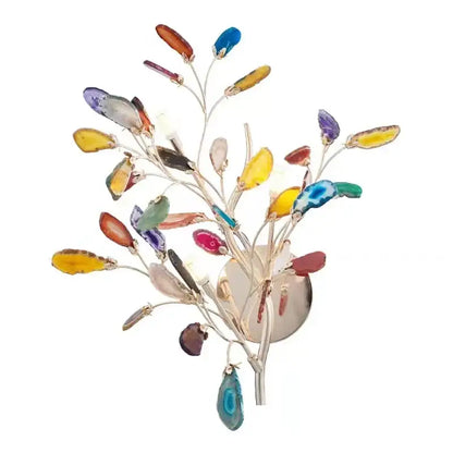 Modern gold agate led wall lamp with vibrant multicolored gemstone and metallic branch design for bedroom decorbites agate led