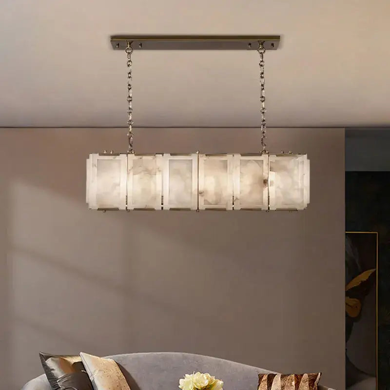 A modern gold alabaster dimmable led marble art chandelier with brushed metallic frame and softly glowing panels for dining room decorbites dimmable led