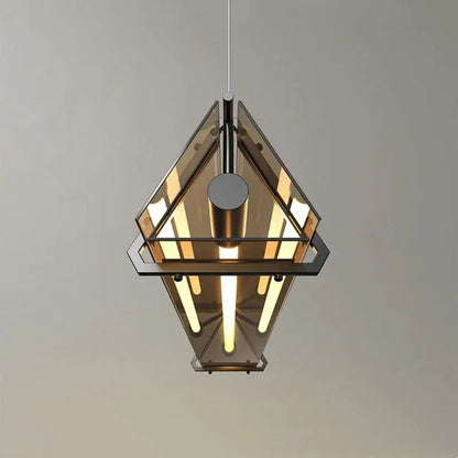 Modern gold amber led pendant lamp with black metal frame and amber glass panels for dining room decorbites amber led