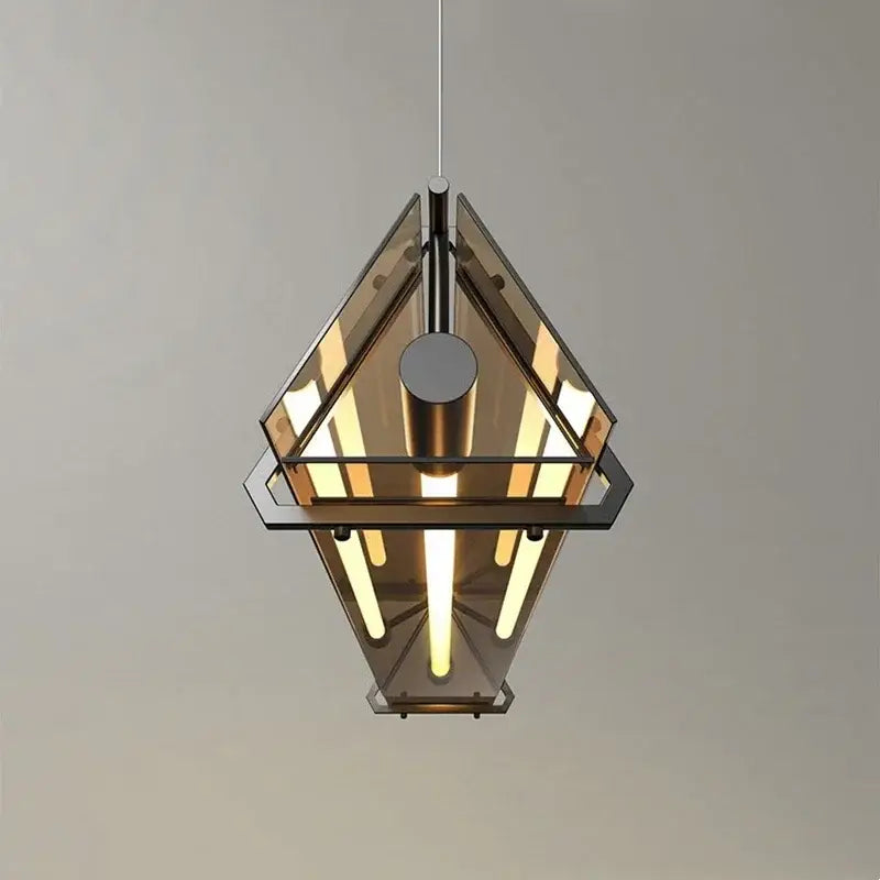Modern gold amber led pendant lamp with black metal frame and amber glass panels for dining room decorbites amber led