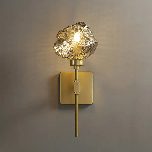 Modern gold amber smoke gray glass wall sconce with textured amber smoke gray glass shade for living room lighting