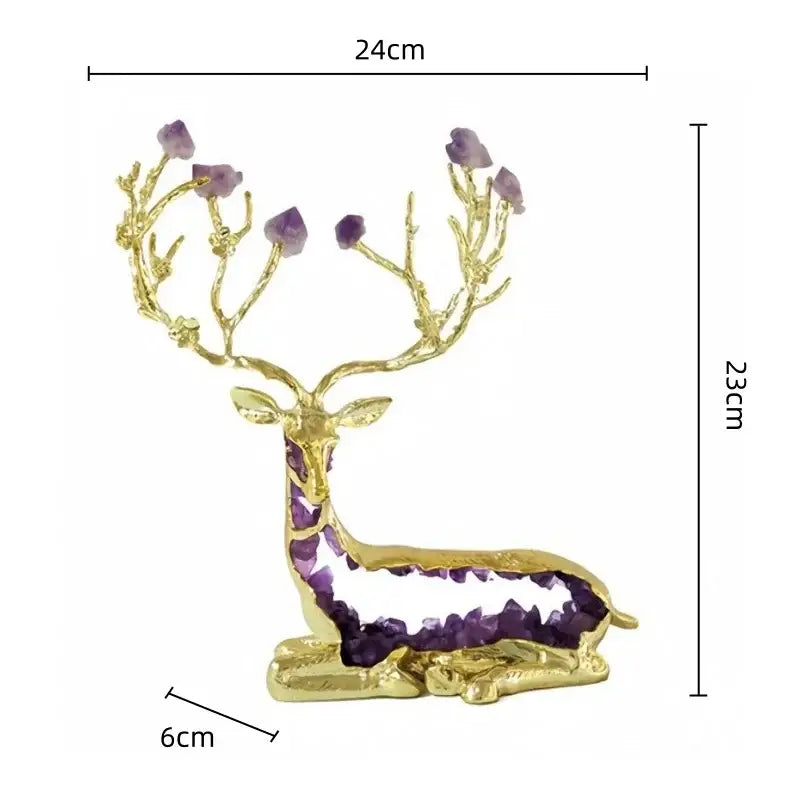 Modern gold amethyst deer statue with intricate antlers and hollow body filled with purple crystals for living room decorbites amethyst deer