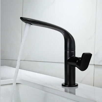 Modern gold and black basin faucet with black matte finish sleek curved spout and angular handle by decorbites basin faucet