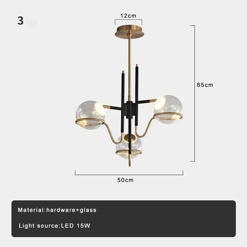 Modern gold and black glass ball pendant light with three spherical glass shades for living room decorbites pendant light